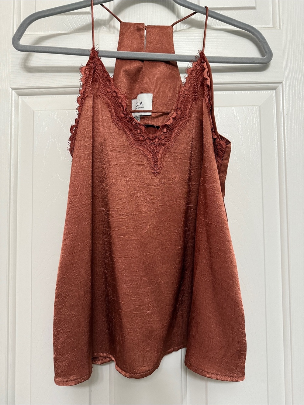 J.O.A. Rust Lace-Trim Satin Cami